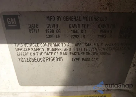 2012 Chevrolet Malibu 1Lt from USA, damaged, VIN 1G1ZC5EU9CF169015